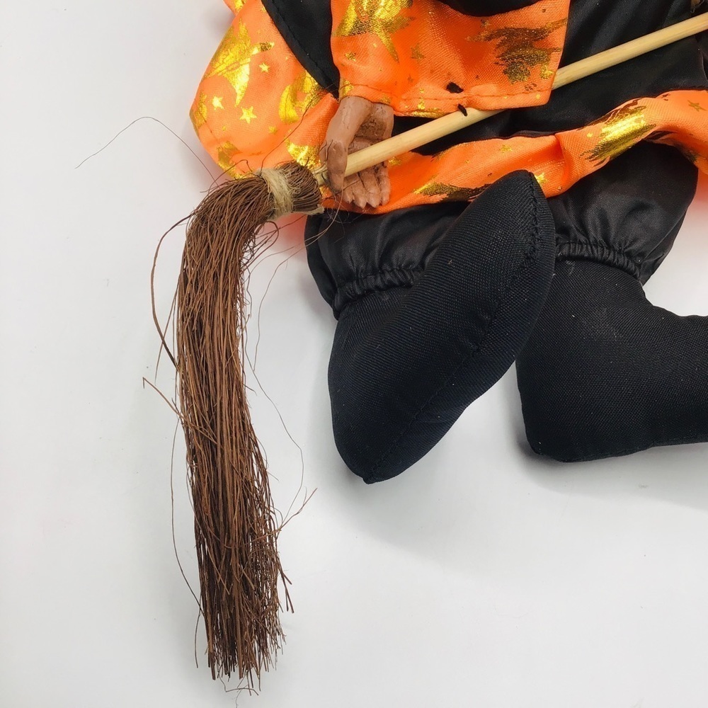 Halloween Witch 13” Doll Figure Whimsy Shelf Sitter Black Orange Dress Broom - Picture 4 of 8